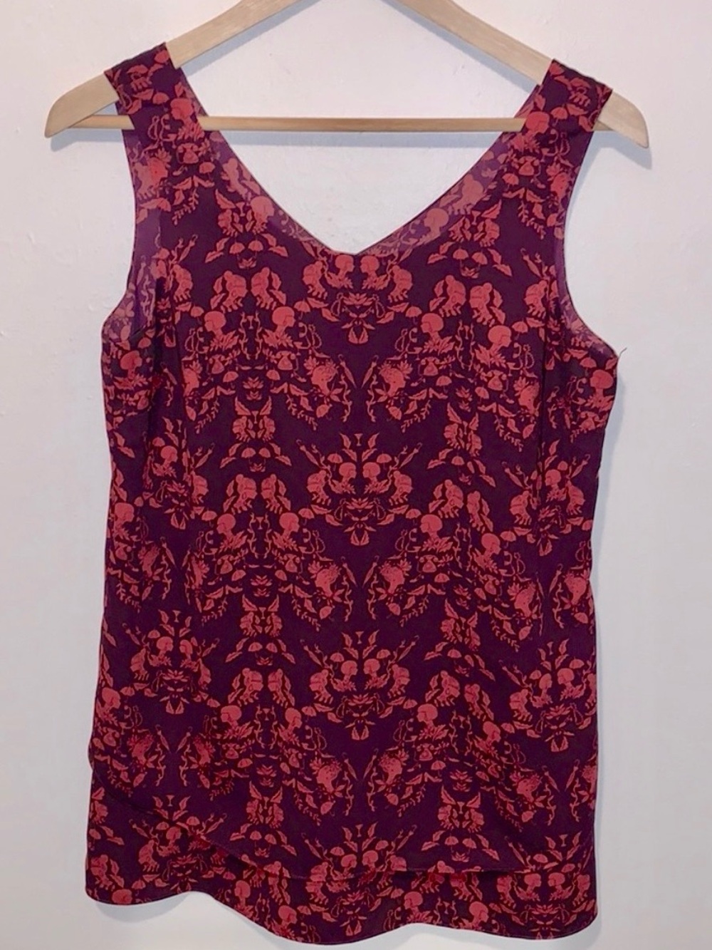 CAbi Whimsy Cameo Tank Womens S Rosy Pink Floral Chiffon Tunic Blouse Style 3258
